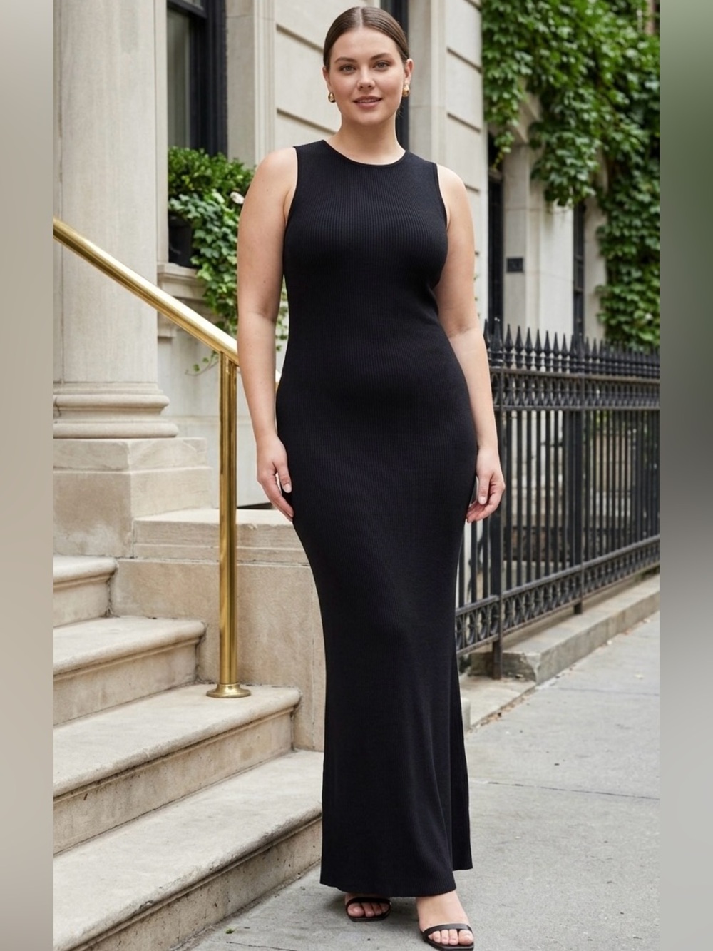 Popilush Built-in Shapewear Dress Tummy Control Bodycon Maxi Black Knit Size L